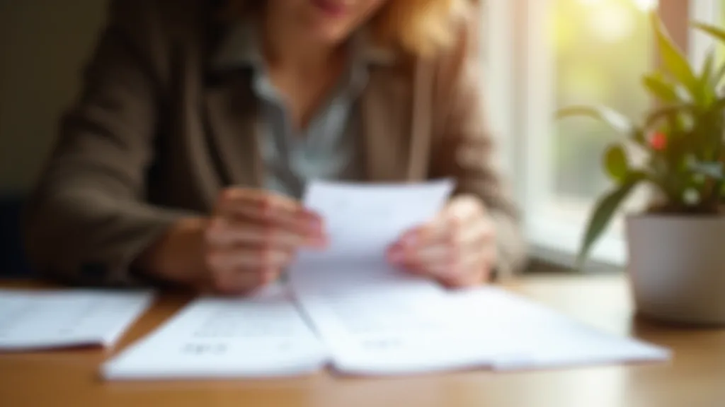 Person checking shopping receipts and comparing prices at a wooden table, morning light, financial planning papers nearby