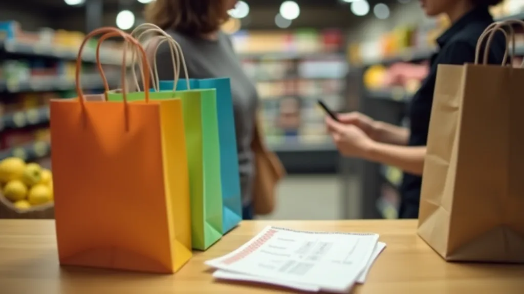 Shopping bags and receipt at grocery store counter showing smart shopping strategies and price comparison